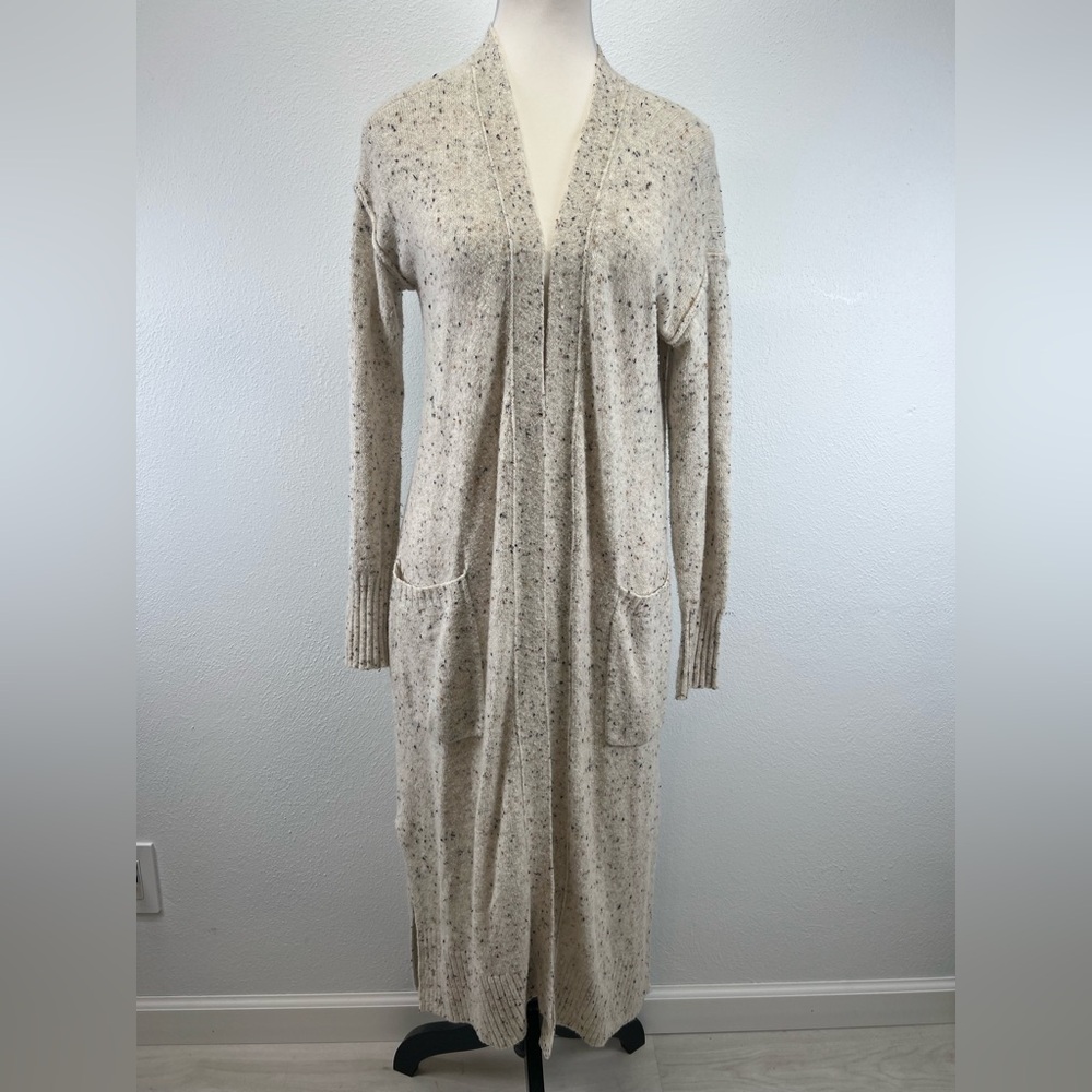 London Kaye Cabin Cozy Long Open Front Cardigan‎ Speckled Ivory Sweater Size XS